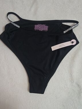 Victoria's Secret Black Rhinestone-Strap High-Cut Bikini Bottoms